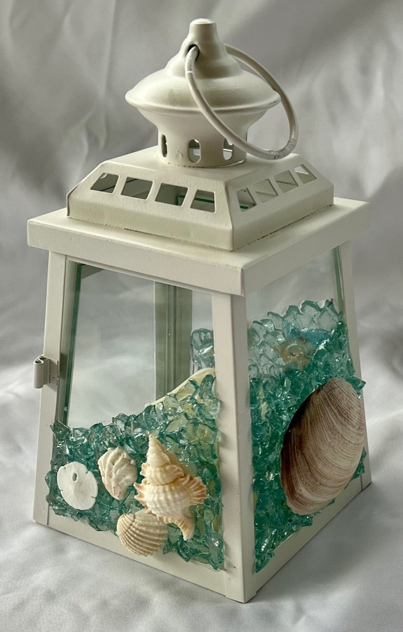 Lantern with Shells & Sea Glass