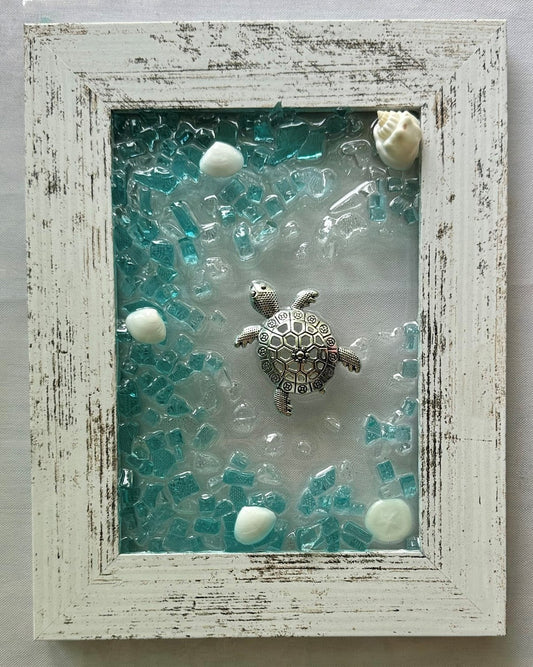 DIY Resin Art - Silver Turtle & Glass for 5x7 Frame or Canvas